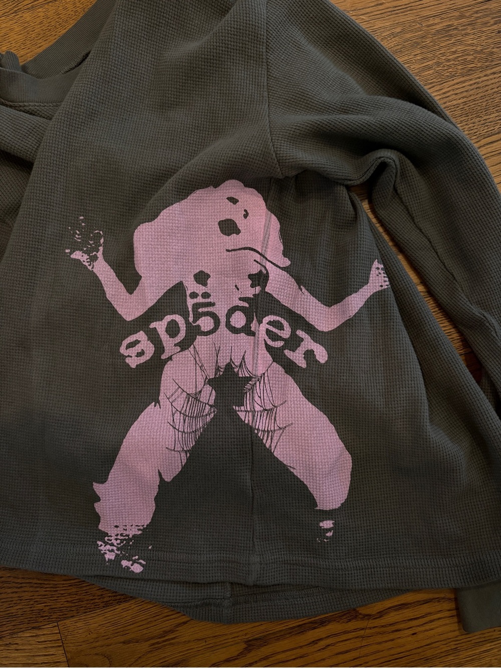 Sp5der Girl Waffle Thermal Dark Gray Long Sleeve Size Small